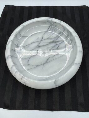 Vintage Italian Carrara Marble Centerpiece Bowl MCM Hand Turned Catchall 10"